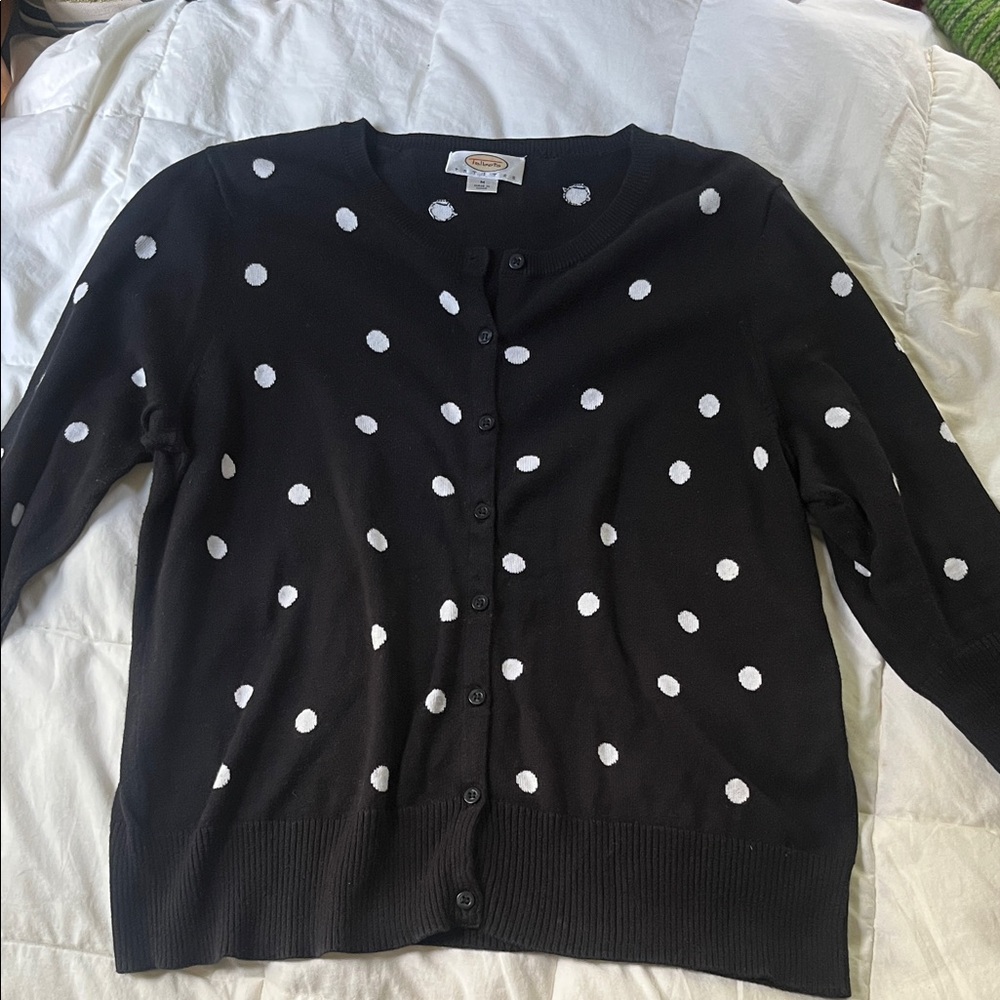 Talbots Black Cardigan with White Dots